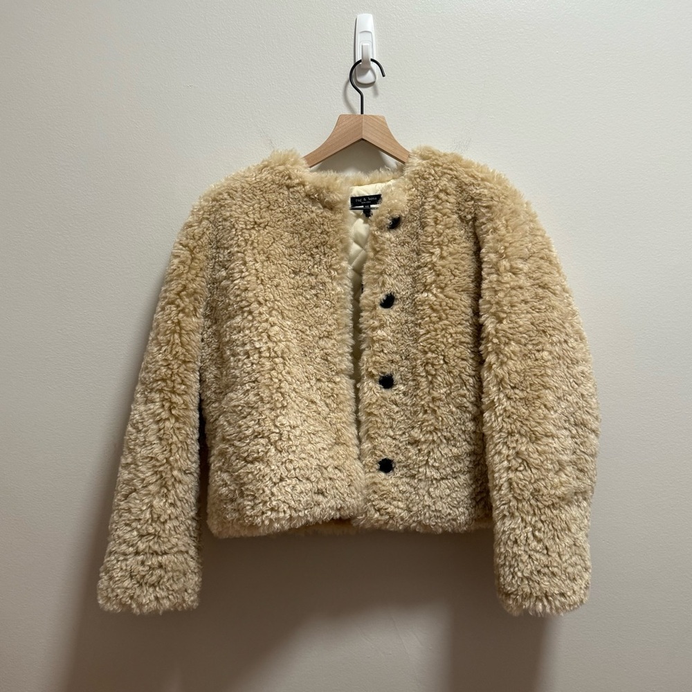 Rag & Bone Sabrina faux fur coat cropped shearling jacket beige glam winter cute - Picture 4 of 11